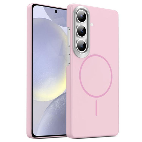 For Samsung Galaxy S24 5G Gold Armor PC Thin Circle MagSafe Shockproof Phone Case(Pink)