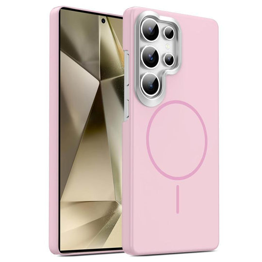 For Samsung Galaxy S24 Ultra 5G Gold Armor PC Thin Circle MagSafe Shockproof Phone Case(Pink)