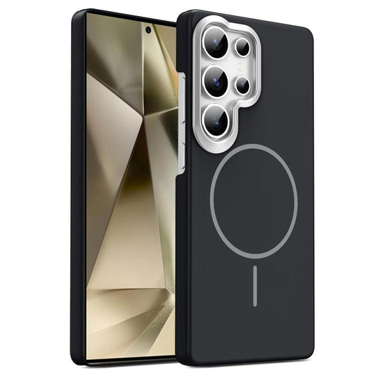 For Samsung Galaxy S24 Ultra 5G Gold Armor PC Thin Circle MagSafe Shockproof Phone Case(Black)