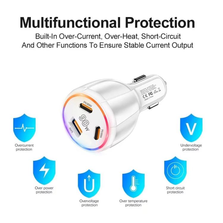 PD30W x 2 and QC 30W Multi Port Car Charger for Mobile phones / Tablets(White) - Car Charger by buy2fix | Online Shopping UK | buy2fix