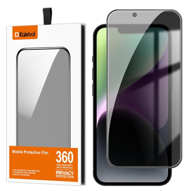 For iPhone 14 Kalebol High-Aluminum Screen-Printed Full-Coverage Black-Border Privacy Tempered Glass Film - iPhone 14 Tempered Glass by Kalebol | Online Shopping UK | buy2fix