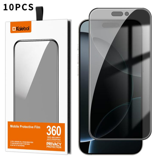 For iPhone 16 Pro Kalebol 10pcs High-Aluminum Screen-Printed Full-Coverage Black-Border Privacy Tempered Glass Film - iPhone 16 Pro Tempered Glass by Kalebol | Online Shopping UK | buy2fix