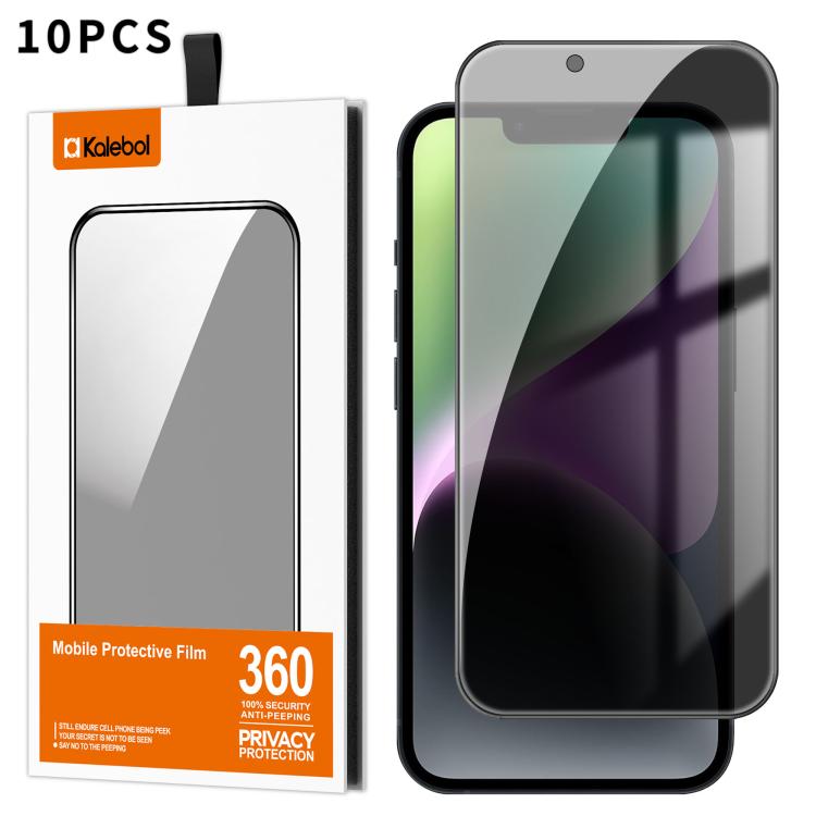 For iPhone 14 Kalebol 10pcs High-Aluminum Screen-Printed Full-Coverage Black-Border Privacy Tempered Glass Film - iPhone 14 Tempered Glass by Kalebol | Online Shopping UK | buy2fix
