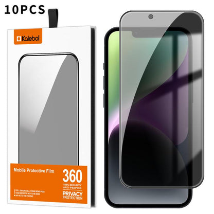 For iPhone 14 Kalebol 10pcs High-Aluminum Screen-Printed Full-Coverage Black-Border Privacy Tempered Glass Film - iPhone 14 Tempered Glass by Kalebol | Online Shopping UK | buy2fix