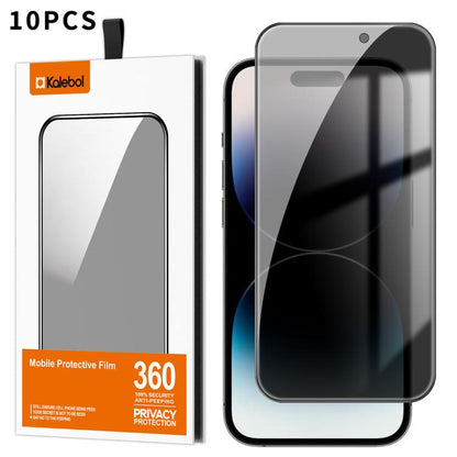 For iPhone 14 Pro Kalebol 10pcs High-Aluminum Screen-Printed Full-Coverage Black-Border Privacy Tempered Glass Film - iPhone 14 Pro Tempered Glass by Kalebol | Online Shopping UK | buy2fix