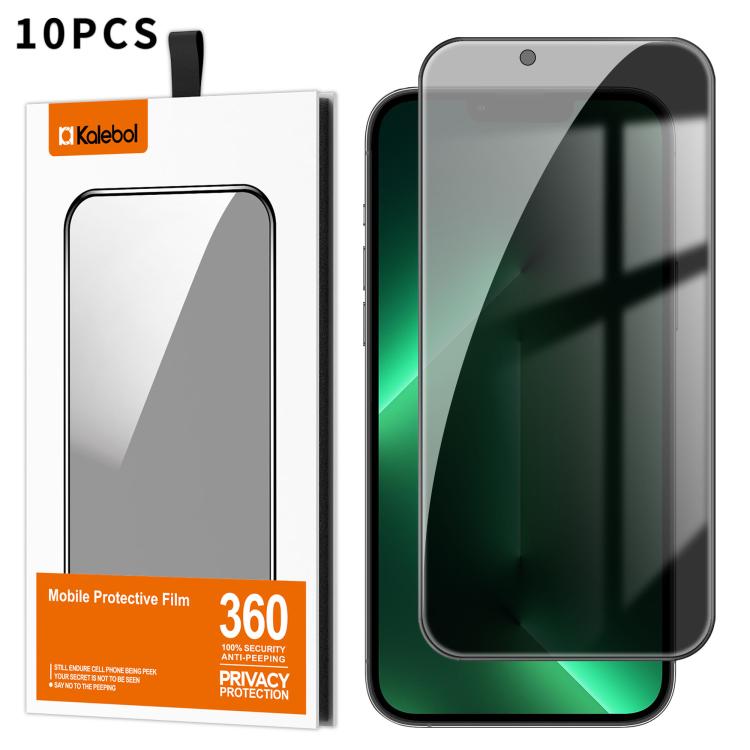 For iPhone 13 Pro Max Kalebol 10pcs High-Aluminum Screen-Printed Full-Coverage Black-Border Privacy Tempered Glass Film - iPhone 13 Pro Max Tempered Glass by Kalebol | Online Shopping UK | buy2fix