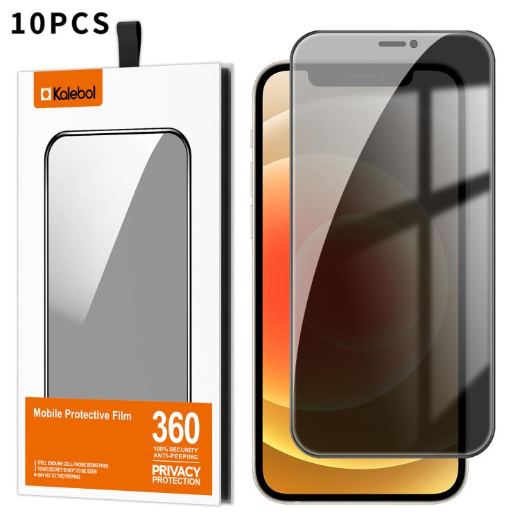 For iPhone 12 Kalebol 10pcs High-Aluminum Screen-Printed Full-Coverage Black-Border Privacy Tempered Glass Film - iPhone 12 / 12 Pro Tempered Glass by Kalebol | Online Shopping UK | buy2fix