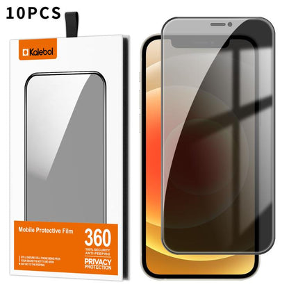 For iPhone 12 Kalebol 10pcs High-Aluminum Screen-Printed Full-Coverage Black-Border Privacy Tempered Glass Film - iPhone 12 / 12 Pro Tempered Glass by Kalebol | Online Shopping UK | buy2fix