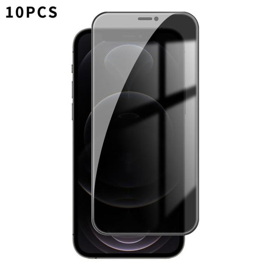For iPhone 12 Pro 10pcs Kalebol High-Aluminum Screen-Printed Full-Coverage Black-Border Privacy Tempered Glass Film