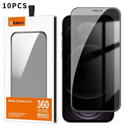For iPhone 12 Pro Kalebol 10pcs High-Aluminum Screen-Printed Full-Coverage Black-Border Privacy Tempered Glass Film - iPhone 12 / 12 Pro Tempered Glass by Kalebol | Online Shopping UK | buy2fix