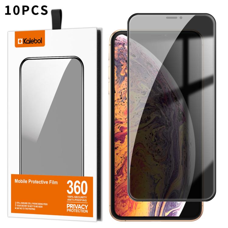 For iPhone XS Max Kalebol 10pcs High-Aluminum Screen-Printed Full-Coverage Black-Border Privacy Tempered Glass Film - iPhone XS Max Tempered Glass by Kalebol | Online Shopping UK | buy2fix