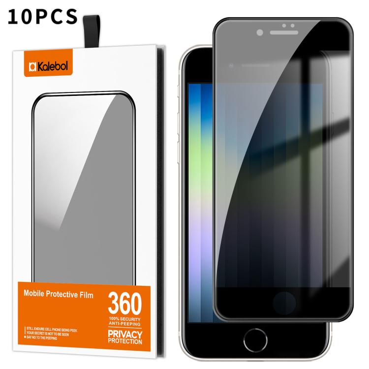 For iPhone SE 2022 / 2020 Kalebol 10pcs High-Aluminum Screen-Printed Full-Coverage Black-Border Privacy Tempered Glass Film - iPhone SE 2022 / 2020 Tempered Glass by Kalebol | Online Shopping UK | buy2fix