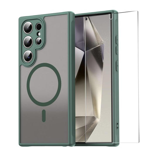 For Galaxy S25 Ultra 5G ENKAY Hat-Prince MagSafe Matte Translucent Shockproof Phone Case with 0.18mm High Aluminum-silicon Glass Film(Green)