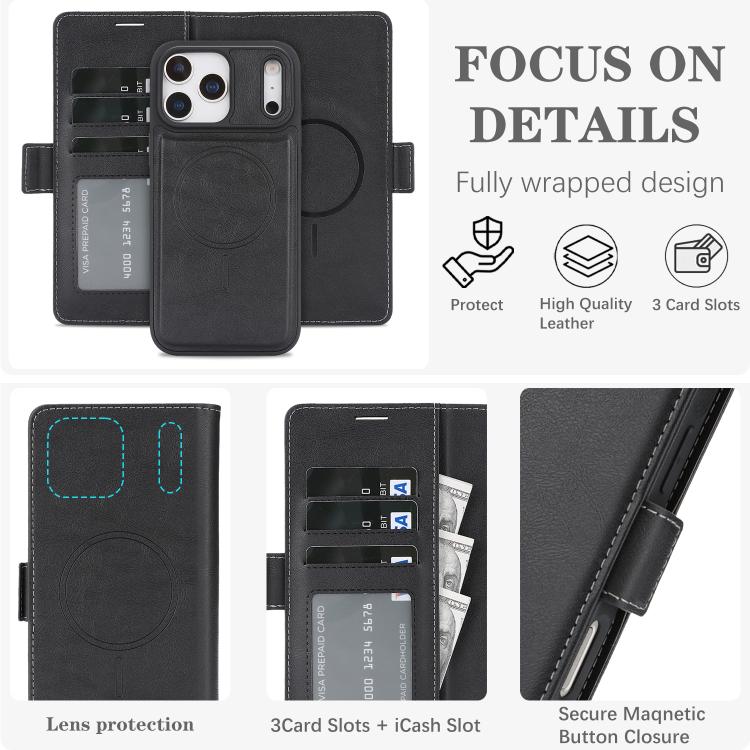 For iPhone 17 Pro Max Kalebol Strong Magnetic MagSafe Ring 2 In 1 Split Leather Phone Case(Black) - iPhone 17 Pro Max Tempered Glass by Kalebol | Online Shopping UK | buy2fix