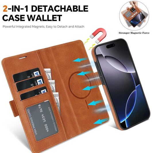 For iPhone 17 Pro Max Kalebol Strong Magnetic MagSafe Ring 2 In 1 Split Leather Phone Case(Brown) - iPhone 17 Pro Max Tempered Glass by Kalebol | Online Shopping UK | buy2fix