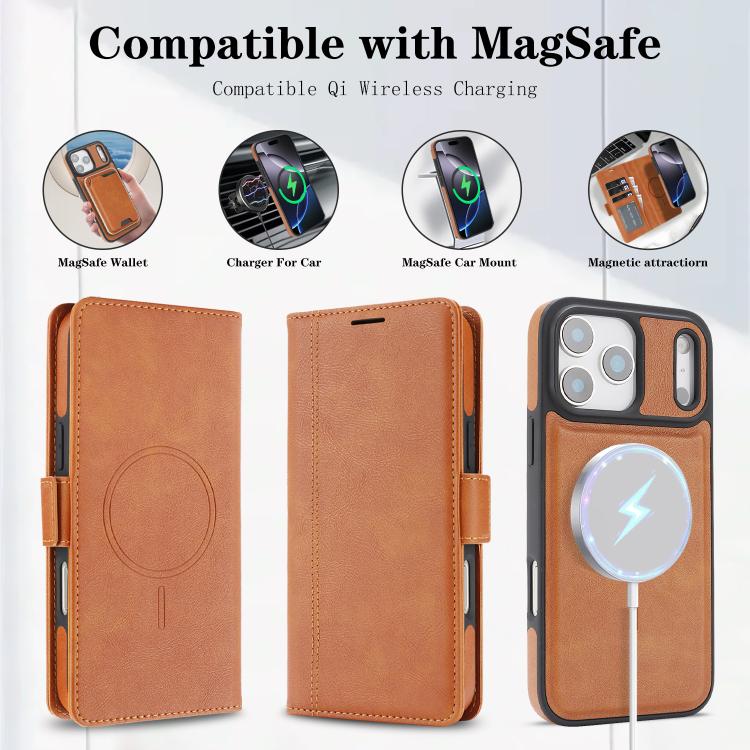 For iPhone 17 Pro Max Kalebol Strong Magnetic MagSafe Ring 2 In 1 Split Leather Phone Case(Brown) - iPhone 17 Pro Max Tempered Glass by Kalebol | Online Shopping UK | buy2fix