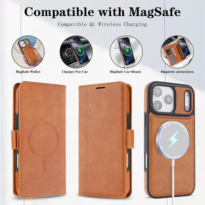 For iPhone 17 Pro Max Kalebol Strong Magnetic MagSafe Ring 2 In 1 Split Leather Phone Case(Brown) - iPhone 17 Pro Max Tempered Glass by Kalebol | Online Shopping UK | buy2fix