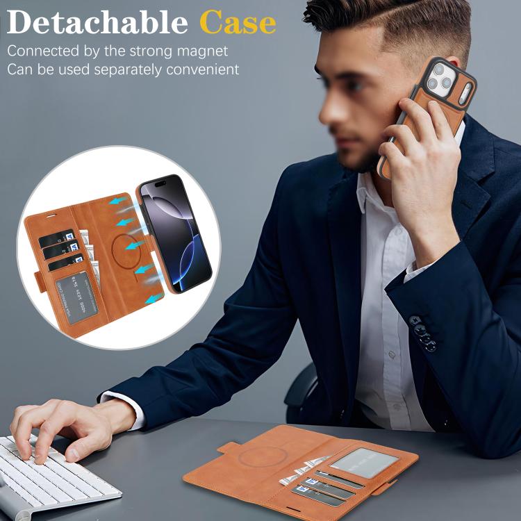 For iPhone 17 Pro Max Kalebol Strong Magnetic MagSafe Ring 2 In 1 Split Leather Phone Case(Brown) - iPhone 17 Pro Max Tempered Glass by Kalebol | Online Shopping UK | buy2fix