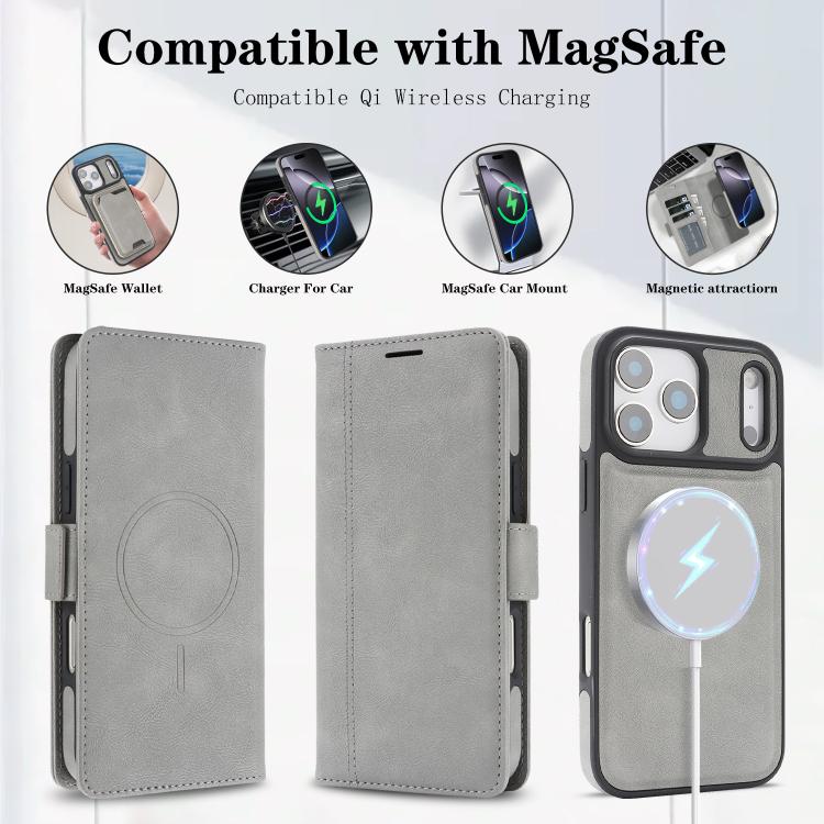 For iPhone 17 Pro Max Kalebol Strong Magnetic MagSafe Ring 2 In 1 Split Leather Phone Case(Gray) - iPhone 17 Pro Max Tempered Glass by Kalebol | Online Shopping UK | buy2fix