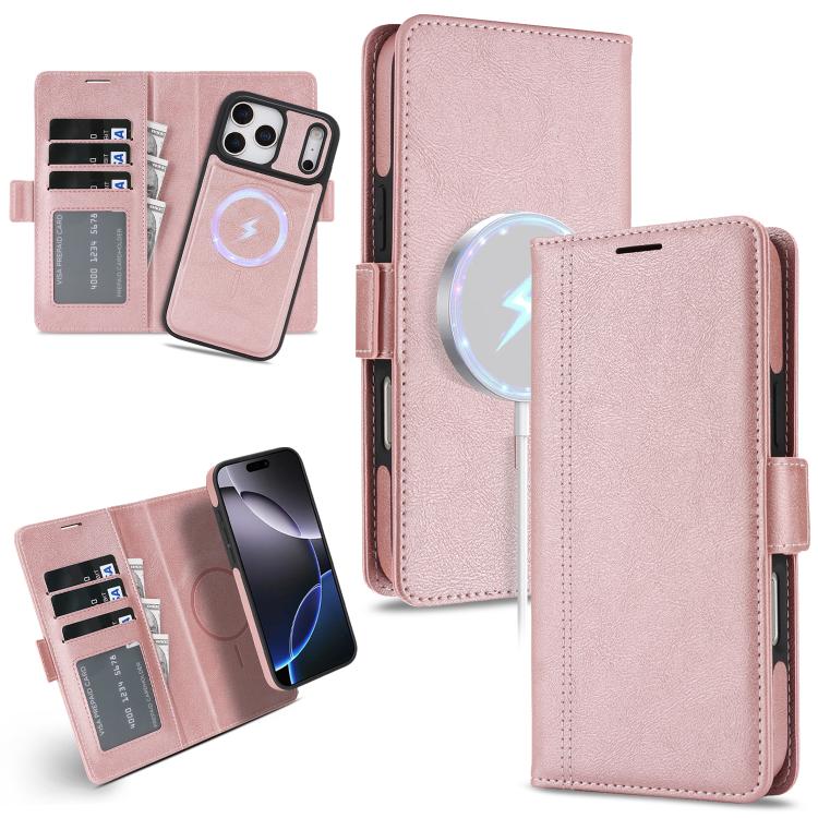For iPhone 17 Pro Max Kalebol Strong Magnetic MagSafe Ring 2 In 1 Split Leather Phone Case(Rose Gold) - iPhone 17 Pro Max Tempered Glass by Kalebol | Online Shopping UK | buy2fix