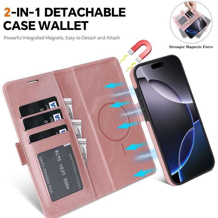 For iPhone 17 Pro Max Kalebol Strong Magnetic MagSafe Ring 2 In 1 Split Leather Phone Case(Rose Gold) - iPhone 17 Pro Max Tempered Glass by Kalebol | Online Shopping UK | buy2fix