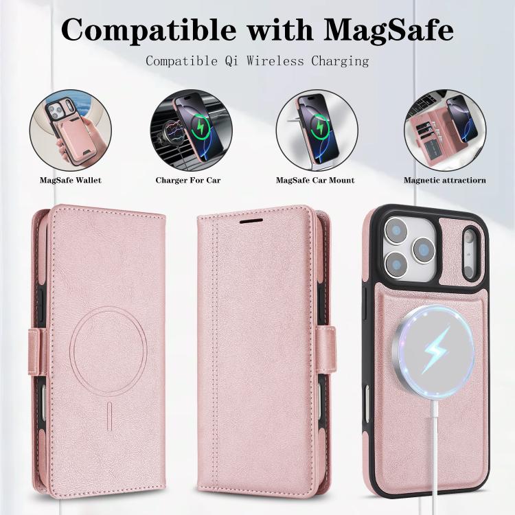 For iPhone 17 Pro Max Kalebol Strong Magnetic MagSafe Ring 2 In 1 Split Leather Phone Case(Rose Gold) - iPhone 17 Pro Max Tempered Glass by Kalebol | Online Shopping UK | buy2fix