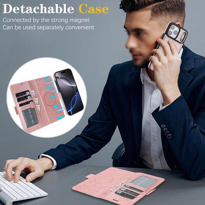 For iPhone 17 Pro Max Kalebol Strong Magnetic MagSafe Ring 2 In 1 Split Leather Phone Case(Rose Gold) - iPhone 17 Pro Max Tempered Glass by Kalebol | Online Shopping UK | buy2fix