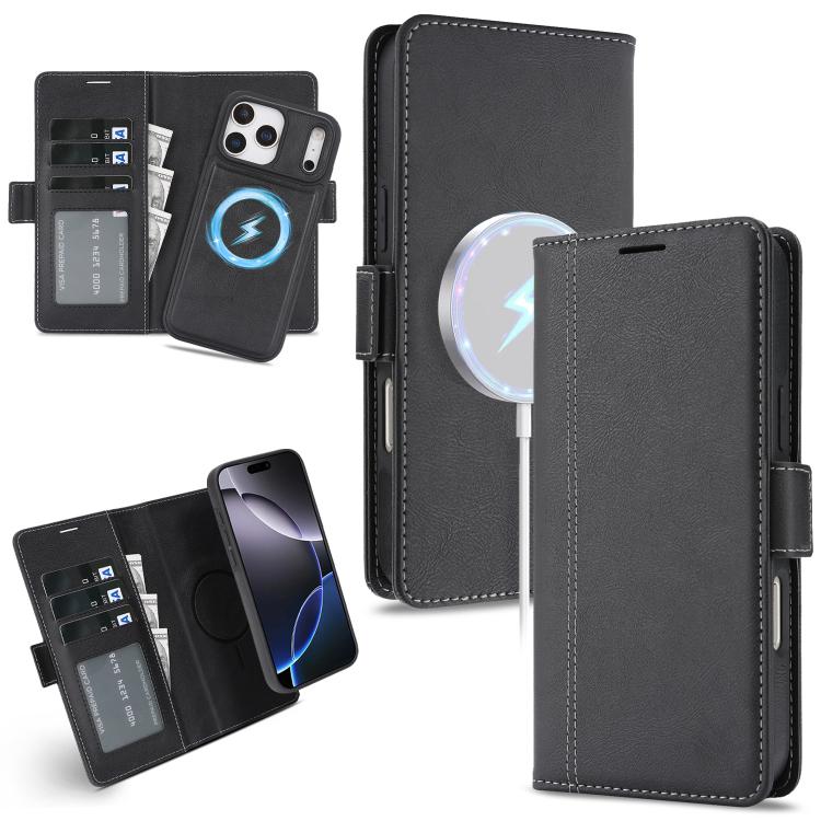 For iPhone 17 Pro Kalebol Strong Magnetic MagSafe Ring 2 In 1 Split Leather Phone Case(Black) - iPhone 17 Pro Cases by Kalebol | Online Shopping UK | buy2fix