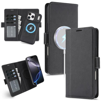 For iPhone 17 Pro Kalebol Strong Magnetic MagSafe Ring 2 In 1 Split Leather Phone Case(Black) - iPhone 17 Pro Cases by Kalebol | Online Shopping UK | buy2fix