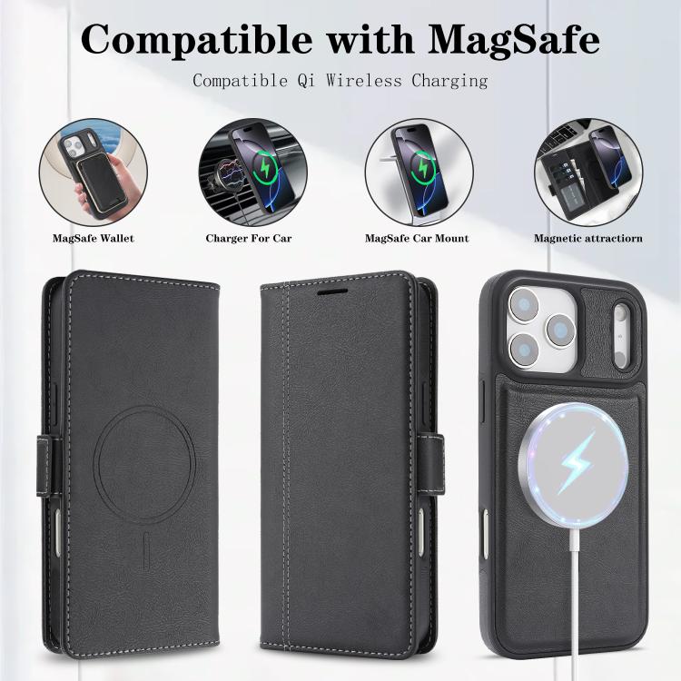 For iPhone 17 Pro Kalebol Strong Magnetic MagSafe Ring 2 In 1 Split Leather Phone Case(Black) - iPhone 17 Pro Cases by Kalebol | Online Shopping UK | buy2fix