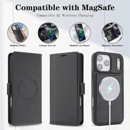 For iPhone 17 Pro Kalebol Strong Magnetic MagSafe Ring 2 In 1 Split Leather Phone Case(Black) - iPhone 17 Pro Cases by Kalebol | Online Shopping UK | buy2fix