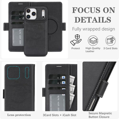 For iPhone 17 Pro Kalebol Strong Magnetic MagSafe Ring 2 In 1 Split Leather Phone Case(Black) - iPhone 17 Pro Cases by Kalebol | Online Shopping UK | buy2fix