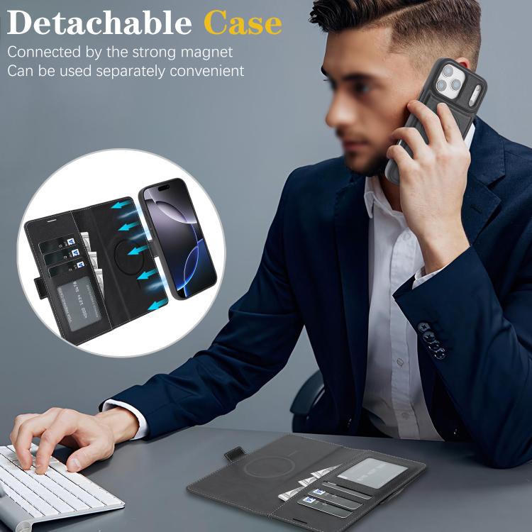 For iPhone 17 Pro Kalebol Strong Magnetic MagSafe Ring 2 In 1 Split Leather Phone Case(Black) - iPhone 17 Pro Cases by Kalebol | Online Shopping UK | buy2fix