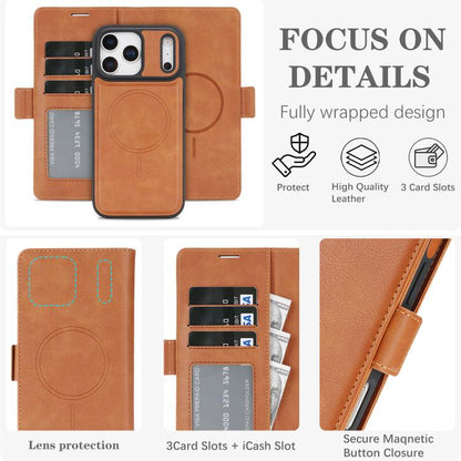 For iPhone 17 Pro Kalebol Strong Magnetic MagSafe Ring 2 In 1 Split Leather Phone Case(Brown) - iPhone 17 Pro Cases by Kalebol | Online Shopping UK | buy2fix