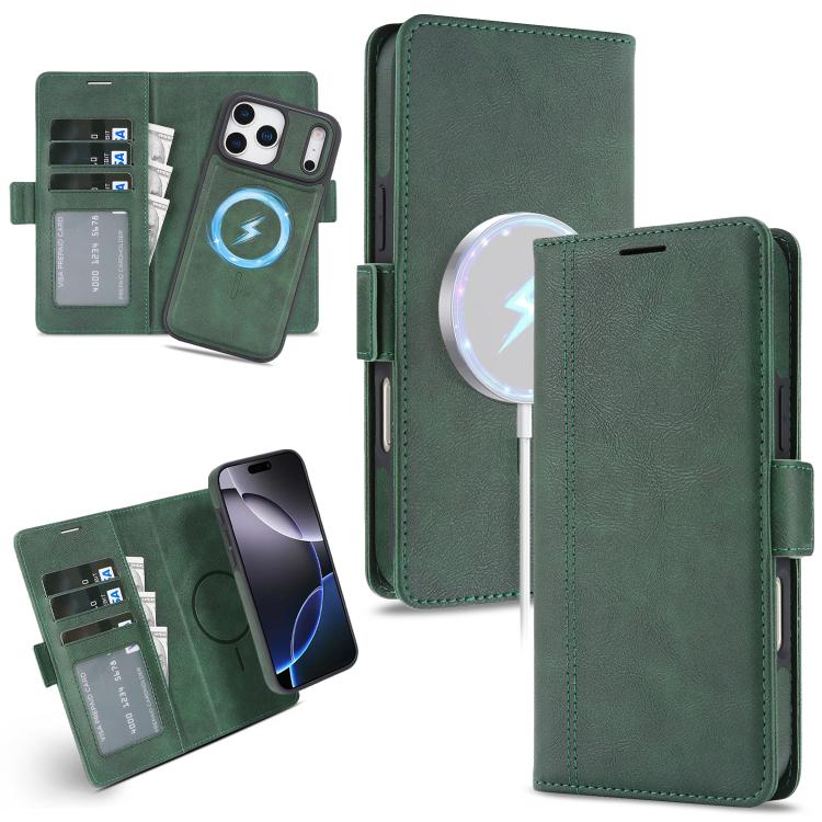 For iPhone 17 Pro Kalebol Strong Magnetic MagSafe Ring 2 In 1 Split Leather Phone Case(Green) - iPhone 17 Pro Cases by Kalebol | Online Shopping UK | buy2fix