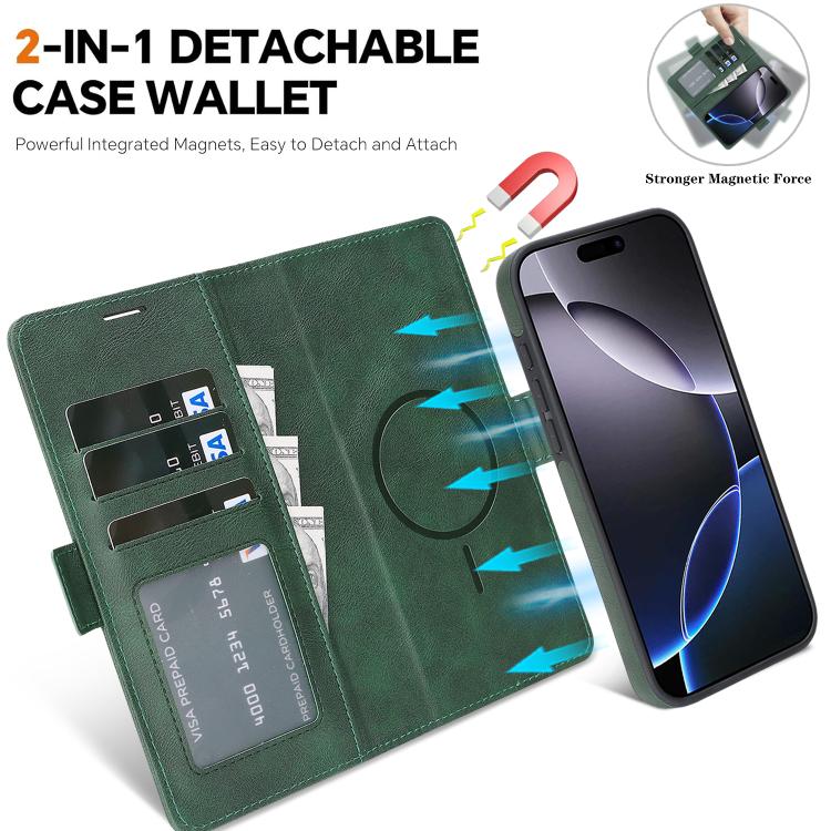 For iPhone 17 Pro Kalebol Strong Magnetic MagSafe Ring 2 In 1 Split Leather Phone Case(Green) - iPhone 17 Pro Cases by Kalebol | Online Shopping UK | buy2fix