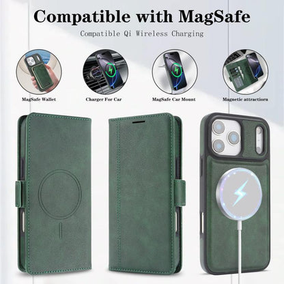 For iPhone 17 Pro Kalebol Strong Magnetic MagSafe Ring 2 In 1 Split Leather Phone Case(Green) - iPhone 17 Pro Cases by Kalebol | Online Shopping UK | buy2fix