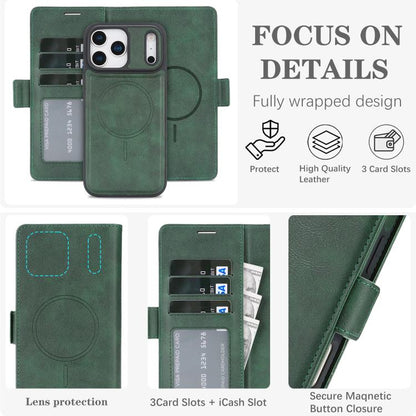 For iPhone 17 Pro Kalebol Strong Magnetic MagSafe Ring 2 In 1 Split Leather Phone Case(Green) - iPhone 17 Pro Cases by Kalebol | Online Shopping UK | buy2fix