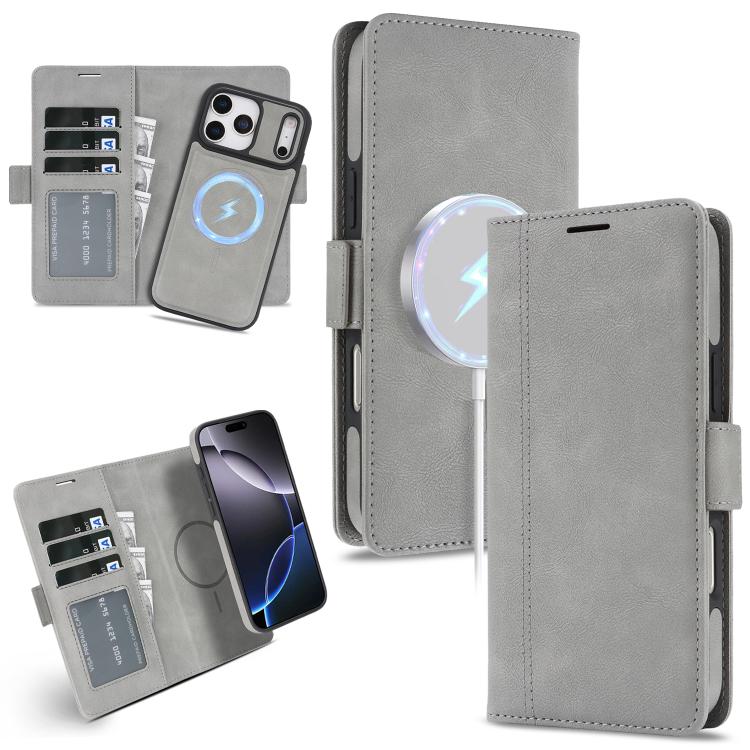 For iPhone 17 Pro Kalebol Strong Magnetic MagSafe Ring 2 In 1 Split Leather Phone Case(Gray) - iPhone 17 Pro Cases by Kalebol | Online Shopping UK | buy2fix