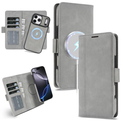 For iPhone 17 Pro Kalebol Strong Magnetic MagSafe Ring 2 In 1 Split Leather Phone Case(Gray) - iPhone 17 Pro Cases by Kalebol | Online Shopping UK | buy2fix