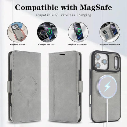 For iPhone 17 Pro Kalebol Strong Magnetic MagSafe Ring 2 In 1 Split Leather Phone Case(Gray) - iPhone 17 Pro Cases by Kalebol | Online Shopping UK | buy2fix