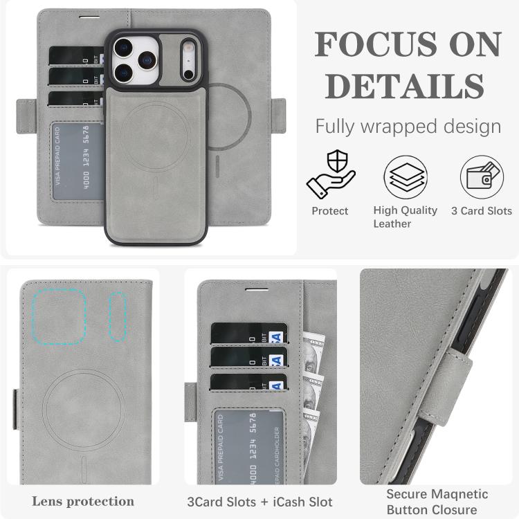 For iPhone 17 Pro Kalebol Strong Magnetic MagSafe Ring 2 In 1 Split Leather Phone Case(Gray) - iPhone 17 Pro Cases by Kalebol | Online Shopping UK | buy2fix