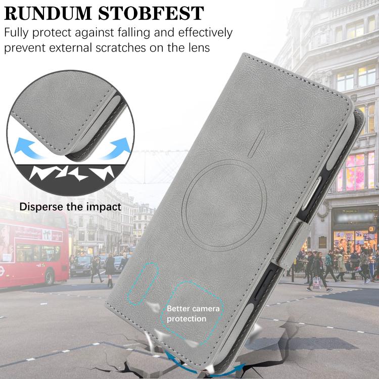 For iPhone 17 Pro Kalebol Strong Magnetic MagSafe Ring 2 In 1 Split Leather Phone Case(Gray) - iPhone 17 Pro Cases by Kalebol | Online Shopping UK | buy2fix