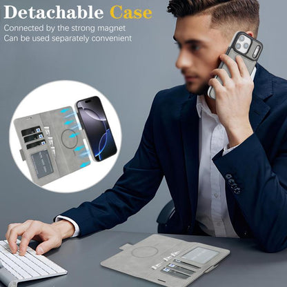 For iPhone 17 Pro Kalebol Strong Magnetic MagSafe Ring 2 In 1 Split Leather Phone Case(Gray) - iPhone 17 Pro Cases by Kalebol | Online Shopping UK | buy2fix