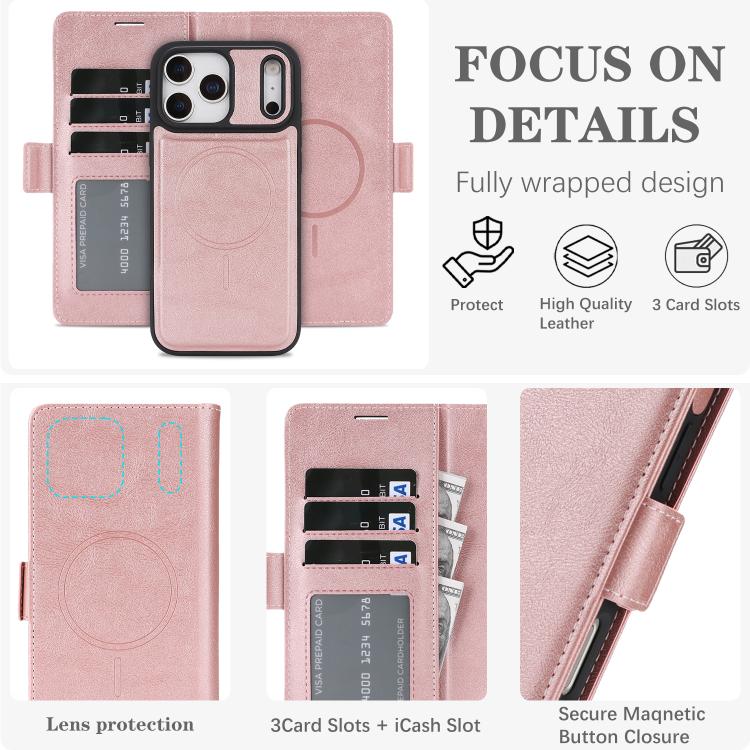 For iPhone 17 Pro Kalebol Strong Magnetic MagSafe Ring 2 In 1 Split Leather Phone Case(Rose Gold) - iPhone 17 Pro Cases by Kalebol | Online Shopping UK | buy2fix