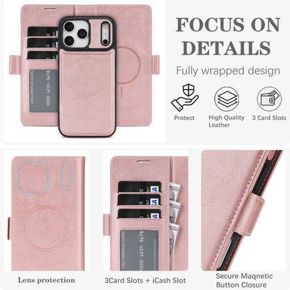 For iPhone 17 Pro Kalebol Strong Magnetic MagSafe Ring 2 In 1 Split Leather Phone Case(Rose Gold) - iPhone 17 Pro Cases by Kalebol | Online Shopping UK | buy2fix