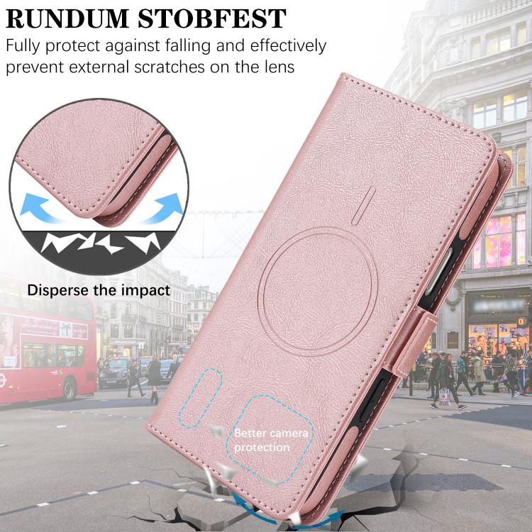 For iPhone 17 Pro Kalebol Strong Magnetic MagSafe Ring 2 In 1 Split Leather Phone Case(Rose Gold) - iPhone 17 Pro Cases by Kalebol | Online Shopping UK | buy2fix