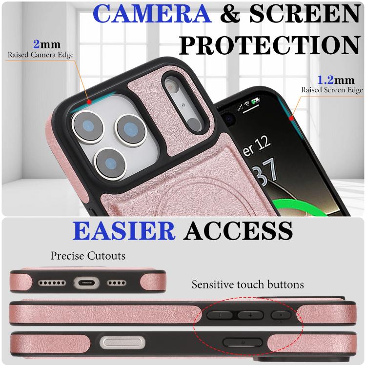 For iPhone 17 Pro Kalebol Strong Magnetic MagSafe Ring 2 In 1 Split Leather Phone Case(Rose Gold) - iPhone 17 Pro Cases by Kalebol | Online Shopping UK | buy2fix