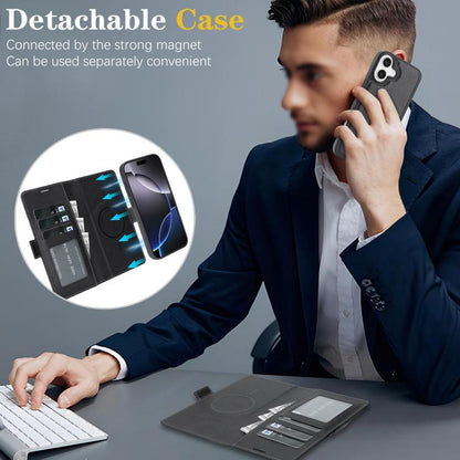 For iPhone 17 Kalebol Strong Magnetic MagSafe Ring 2 In 1 Split Leather Phone Case(Black) - iPhone 17 Cases by Kalebol | Online Shopping UK | buy2fix