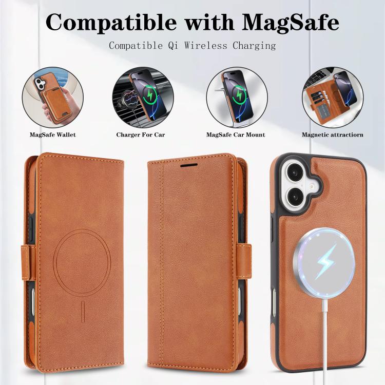 For iPhone 17 Kalebol Strong Magnetic MagSafe Ring 2 In 1 Split Leather Phone Case(Brown) - iPhone 17 Cases by Kalebol | Online Shopping UK | buy2fix